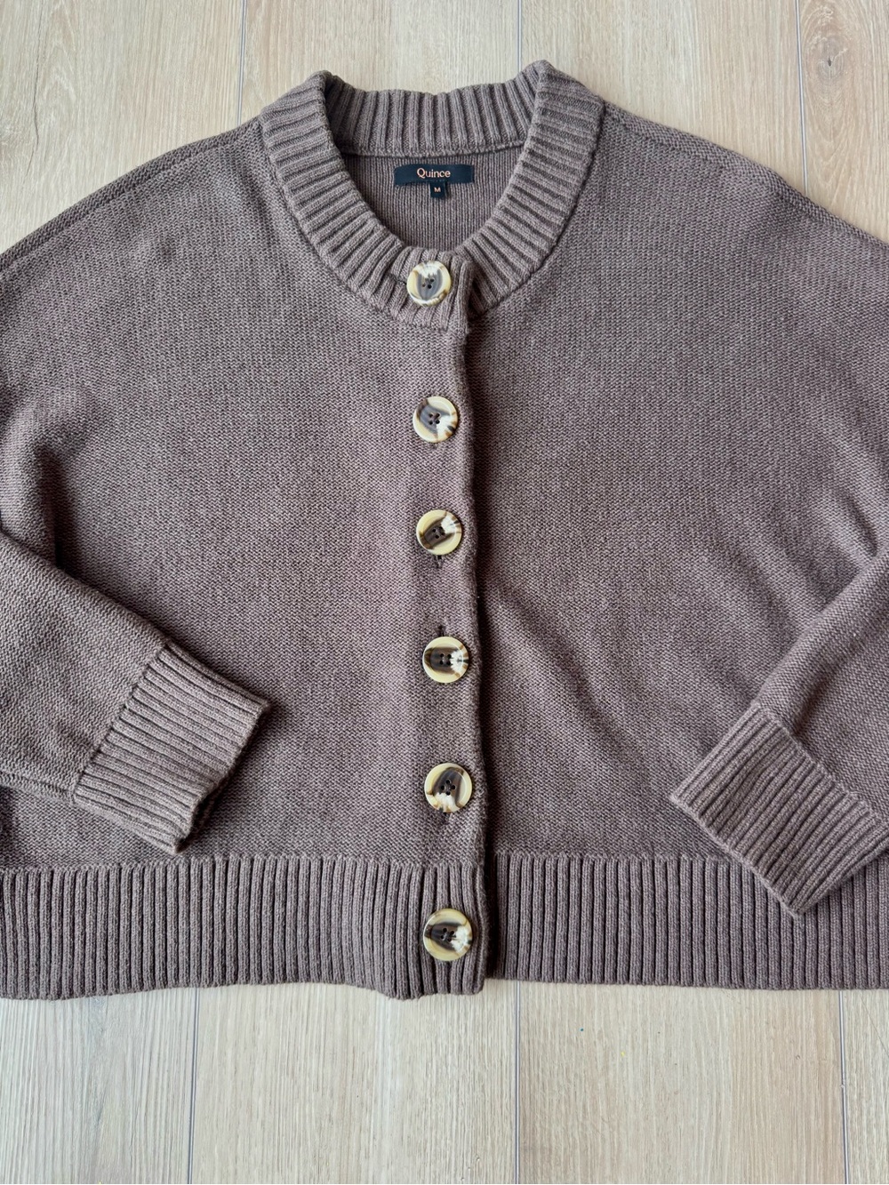 Quince Organic Cotton Cropped Cardigan Women’s M Brown Button Front - Picture 11 of 14